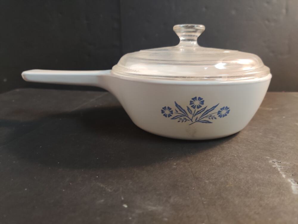 Vintage Corning Ware Blue Cornflower Skillet Saucepan With Glass Lid Mid-Century